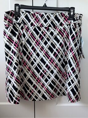 NWT Lulu-B BEACHTIME UPF50+ Black, White & Pink Argyle Skort with Pockets, Large